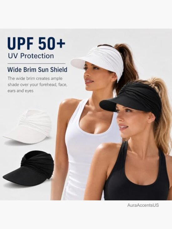 2 Pack Wide Brim Sun Visor Hats UPF 50+ Lightweight Packable Ponytail Cap main image 5